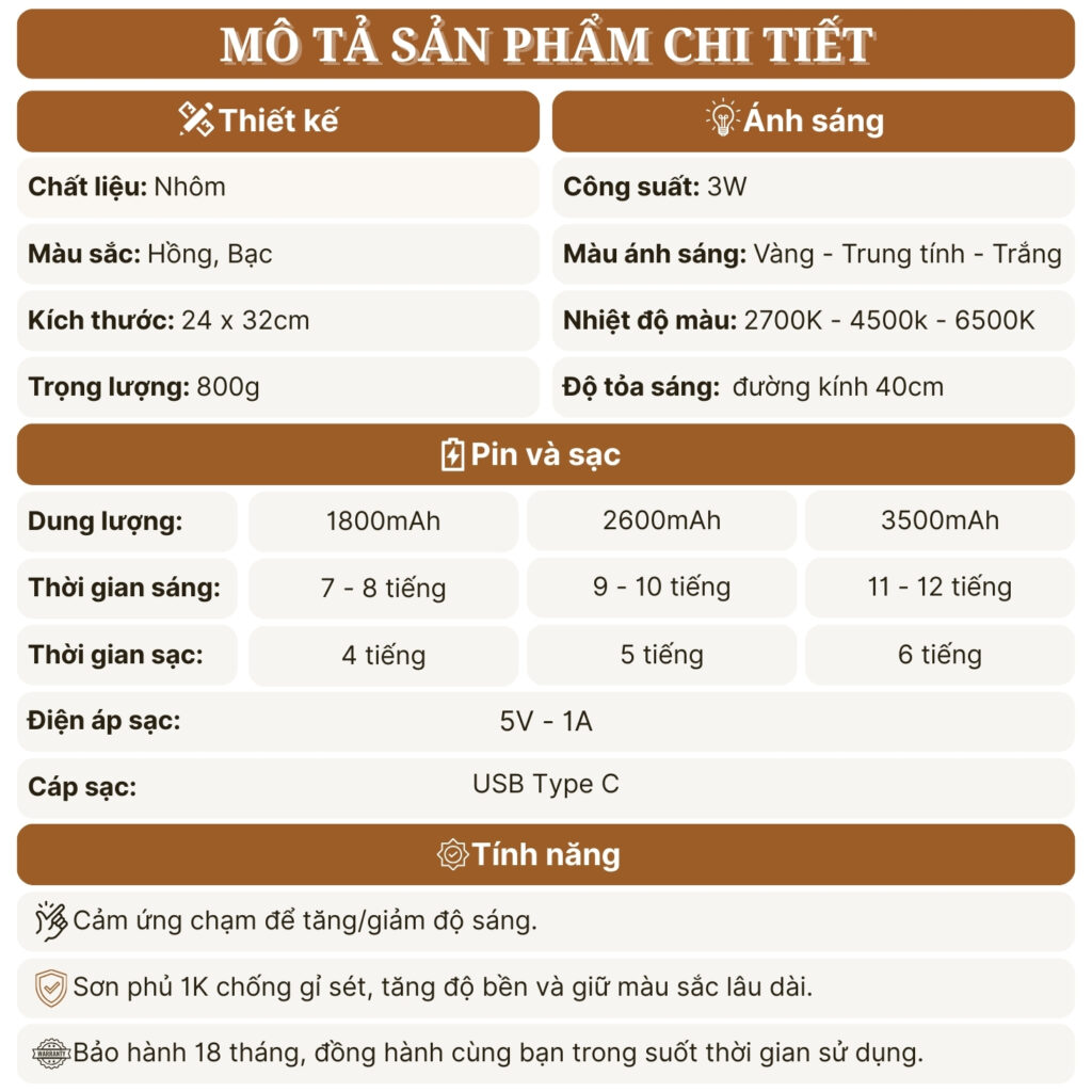 Đèn bàn decor tích điện HUTA Light For Life mã RESBED4