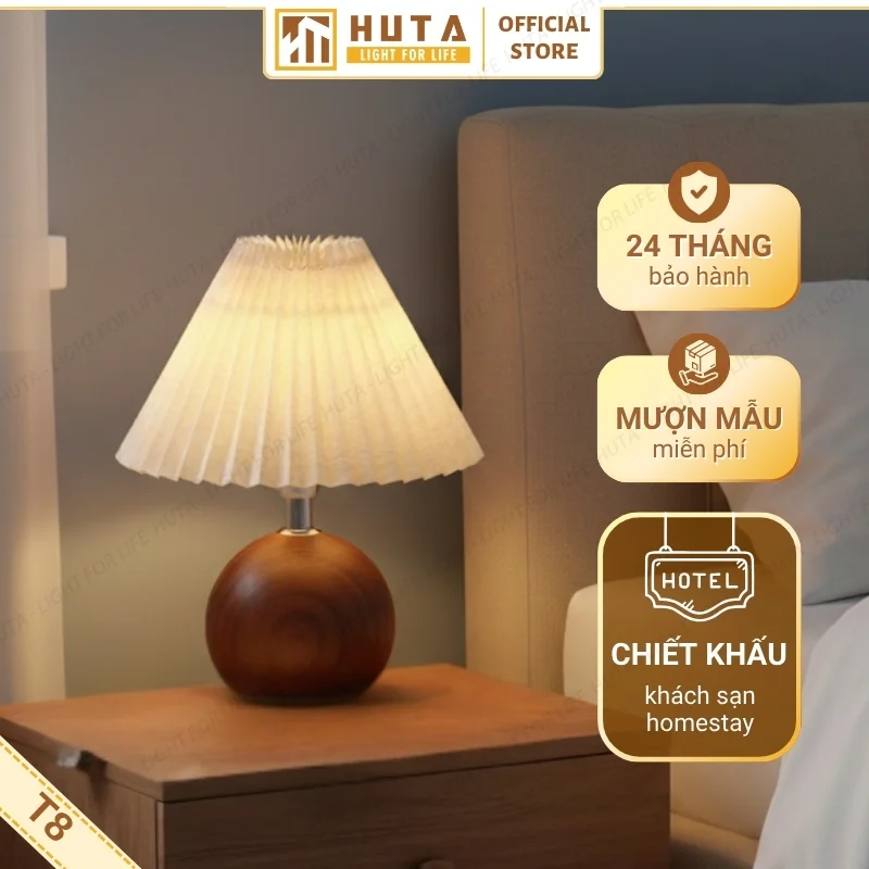 Đèn Ngủ Để Bàn Decor Khách Sạn, Tab Đầu Giường HUTA Light For Life Thân Kim Loại Mã T8