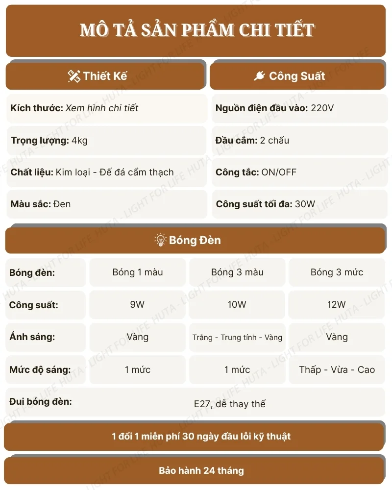 Thông số kỹ thuật chi tiết đèn cây đứng decor mã KC11