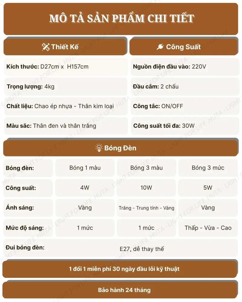 Thông số kỹ thuật chi tiết đèn cây đứng decor mã KT7